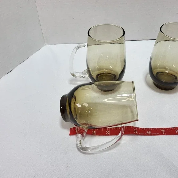 Vintage 1970's 1980's Smoked glasses Libbey Tempo Mug Clear Handle Set of 4 - Picture 7 of 7